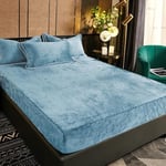 Drap Housse en Polaire 180x200 Bonnet 30 cm Bleu Clair Hiver Toucher Cachemire Flanelle Drap de lit Microfibre Super Chaud pour Matelas Épais