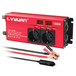 LVYUAN Convertisseur 12v 220v 1500W DC à AC convertisseur de Puissance Voiture onduleur Transformateur avec 4 Ports USB, 2 Prises EU et 2 Prises pour Allume-cigares