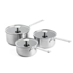 KitchenAid Stainless Steel PFAS-Free Ceramic Non-Stick 16 cm, 18 cm and 20 cm Saucepan Set with Lids, Clad, Induction, Oven Safe, Silver