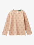 Benetton Kids' Cat Motif Ribbed Long Sleeve T-Shirt, Multi