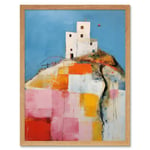 House on the Hill Oil Painting Abstract Geometric Patchwork Palette Knife Pastel Colour Rural Landscape Art Print Framed Poster Wall Decor 12x16 inch