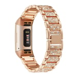 Rhinestone Metallarmbånd Rustfritt Stål for Fitbit Charge 3/4 - Roségull