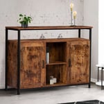 Buffet 2 portes 100 cm DAYTON avec étagères effet vieilli design industriel