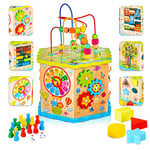 Green series Cube D'activité Bébé Bois - Cube Activite Bebe 1 an | 8 in 1 Cube en Bois Bebe | Cube Activité | Cube D'activité, GS1105