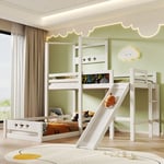 Lit enfant lit superposé avec lattes et toboggan, lit mezzanine avec échelle 90x200 cm lit simple avec protection antichute, lit enfant en bois 2x