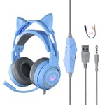 Casque de jeu filaire a oreille de chat a Led professionnel avec micro pour PS4 PS5 Xbox Computer PC Gaming Headset avec touche muette-bleu sans boîte de vente au détail