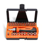 WELLCUT 44 pcs Universal Ratchet and Screwdriver Bit Set with Case, Hex/Torx/Slotted/Phillips/Pozidriv/Square for DIY/Electronics Repair/Hand Tools, WC-RSD44, Orange, Medium