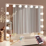 Fenair Bluetooth Miroir Coiffeuse 58 x 46 Miroir LED 15 Lumières, Miroir Maquillage Lumineux 3 Modes, Miroir Hollywood, Contrôle Tactile, Miroir de Table