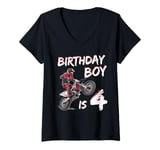 Womens Motocross 4th Birthday Boy 4 Year Old Dirt Bike V-Neck T-Shirt