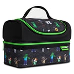 Minecraft Sac Isotherme Repas Enfant, Lunch Bag avec 2 Compartiments pour l'École ou les Voyages (Noir)