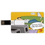 32G USB Flash Drives Credit Card Shape Vintage Memory Stick Bank Card Style Man Lying on Couch Watching TV Cats Take Over World Comic Book Pop Art Illustration,Multicolor Waterproof Pen Thumb Lovely J