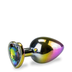 Rainbow heart flowerbud jewel metal butt plug - M