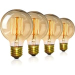 Vintage Edison-glödlampa, dimbar skruv, Edison-glödlampa glödlampa, glödlampa vintage glödtråd varmt ljus 40w G80 E27 220V - 4-pack