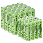 CICMOD Piles Rechargeables Ni-MH, Lot de 32 Batterie Rechargeable AA et AAA, 16Pcs AA 1200mAh et 16Pcs AAA 600mAh 1.2V pour Produits Solaires, électroniques Quotidiens