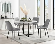 Adley Grey Concrete Effect And Black Round Dining Table with  Shelf and 4 Velvet Pesaro Dining Chairs