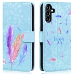 Aisenth Wallet Case for Samsung Galaxy A15 5G/A15 4G, Colorful Feather 3D Pattern PU Leather Flip Case for Girls, Protective Cover with Magnetic Closure, Stand Function, Card Slots, Blue