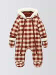 John Lewis Baby Check Quilted Snowsuit, Burgundy