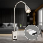 BRILONER - Lampe de lecture avec port USB, interrupteur marche/arrêt, orientable, fiche, lampe murale intérieure, lampe murale, lampe de lit, lampe de lecture, lampe de chevet, 50 cm, nickel mat