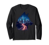 Wolf Silhouette with City Lights Skyline Urban Nightscape Long Sleeve T-Shirt