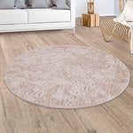 Paco Home Tapis De Salon Poil Long Rond Salon Tapis Shaggy Moderne Poil Long Fausse Fourrure Moelleux Monochrome, Dimension:160 cm Rond, Couleur:Crème