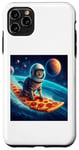 Coque pour iPhone 11 Pro Max Chat surfant sur planche de surf pizza, chat portant un casque de surf