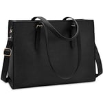 NUBILY Sac Cabas Femmes Sac à Main en PU Cuir Grand Capacité Sac Ordinateur Portable 15.6 Pouces Imperméable Sac de Cours Bandoulière Sac Epaule, Noir, L, Simple