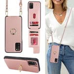 Ｈａｖａｙａ Coque pour Samsung A03s avec Cordon RFID Porte Carte Portefeuille Étui Samsung Galaxy A03s avec Cordon Anneau Telephone Portable Réglable Collier Housse Etui pour Femmes - Or Rose