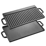 Velaze Cast Iron Pan with Handles, BBQ Grill Pan Double Sided Pre-Seasoned, Hot Pan for Gas Grill and Electric Grill, Grill Pan for BBQ, Camping, Garden - 50 x 23.2 cm