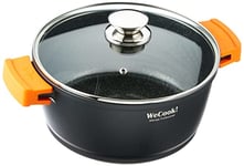 WECOOK! Ecochef Casserole Profonde, Induction, Couvercle en Verre 24cm, Antiadhésive QUANTANIUM Écologique sans PFOA, Fonte d'Aluminium, Épaisseur 5mm, Poignées en Silicone, Vitrocéramique, Four