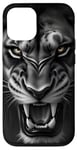 Coque pour iPhone 12/12 Pro Majestic Lion Face grondante Noir foncé et blanc