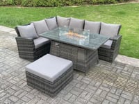 7 Seater High Back Rattan Gas Fire Pit Corner Sofa Dining Set Garden Furniture Heater Dining Table Left Side