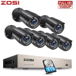 ZOSI 8CH 1080P DVR 6xCCTV Camera Home Security System Kit 1TB Hard Drive Outdoor