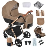 NADDLILY Poussette 3 en 1, Poussette Bebe avec Conception Portable Pliable en Un Clic, Pousette 3 en 1 avec Poussée Réversible Bidirectionnelle, Poussette Canne avec Accessoires (H2 Khaki)