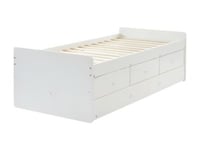 Lit gigogne TITOUAN avec 3 tiroirs - 90 x 190 cm - MDF et Pin - Blanc