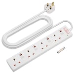 DEWENWILS 4Way Surge Protected Extension Lead with Individual Switches and Indicator Lights, 5 Meters Cable, 13Amp 4Gang Power Strip Lead, White