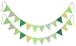 FiveSeasonStuff 2 x Double Sided Cotton Fabric Bunting Flags, Triangle Banners Garlands, Decoration Party Supplies (Green, Total 24 Flags, 4.8m length)