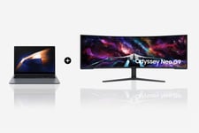 Samsung Galaxy Book4 Ultra (16", Core Ultra 9, 32GB) with 57" Odyssey G95NC Neo G9 240hz Dual UHD Monitor Moonstone Gray & White