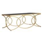 Table basse rectangulaire élégante, structure en métal doré, avec étagère en verre trempé, couleur noire, Dimensions 60 x 45 x 110 cm, avec emballage