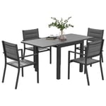 Ensemble salon de jardin 4 personnes 5 pièces table manger extensible anthracite