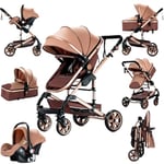 Magic ZC 3 in 1 Pushchair Pram Travel System, Baby Stroller 3 in 1 with Reversible Two Pushing Modes, Newborn Infant Buggy Aluminum Frame, Toddler Carriage One-Click Folding (739 Khaki-1)