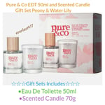 Pure &Co EDT+Candle Peony&Water Lily Scented,2Pcs Gift Set For Her All Occasions