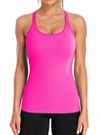 ATTRACO Ladies Gym Top Womens Running Vest Workout Tank Tops with Built in Bras Shirts Sport Vest Yoga Tops Pink S