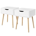 Yaheetech Lot de 2 Tables de Chevet, Tables de Nuit Scandinave avec Tiroir, Table Carrée à Café Thé, Table Chevet de Lit pour Salon Couloir Chambre Bureau Blanc