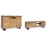 Set Naturale salle à manger, meuble auxilier, buffet-meuble tv 160cm chêne nordique noir - Skraut Home