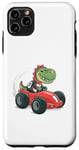 Coque pour iPhone 11 Pro Max Voiture de course T-Rex, mignon dinosaure vert drôle
