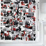 Spirella 10.19022 Roadtrip Fabric Shower Curtain, Black/Red Black/Red Textile Shower Curtain 180 x 200 cm