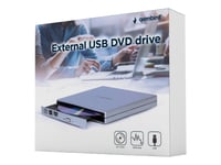 Gembird DVD-USB-02-SV, Hopea, Kelkka, Kiina, DVD±RW, USB 2.0, CD-DA, CD-R, CD-ROM, CD-RW, DVD+R, DVD+RW, DVD-R, DVD-RAM, DVD-ROM, DVD-RW