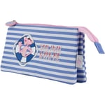 DOHE - School Pencil Case 3 Compartments - Zipper Closure, Official License, Durable Polyester, 23x12x2.5 cm, School Supplies - Pink Panther Sailing