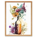 Spring Wildflower Bouquet in a Glass Wine Bottle Art Print Framed Poster Wall Decor 12x16 inch