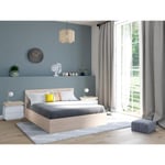 Vente-unique Lit coffre 140 x 190 cm - Coloris : Naturel + Matelas - ELPHEGE